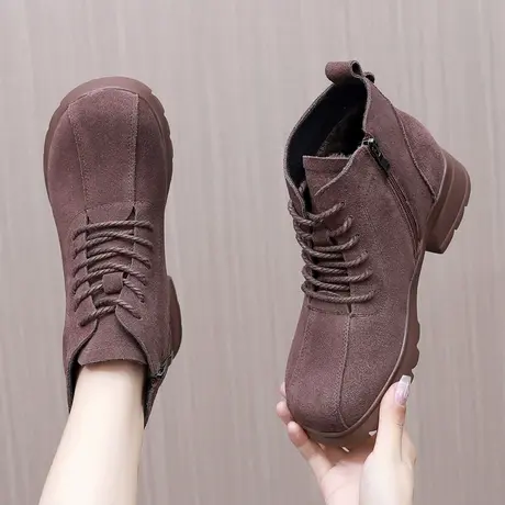 2023磨砂大码女靴41一43马丁靴女短款小个子时尚洋气秋款新款短靴商品大图