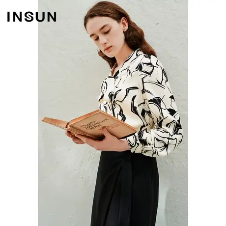 恩裳2023年春季新款时尚大气涂鸦花卉衬衫通勤飘带衬衣女商品大图