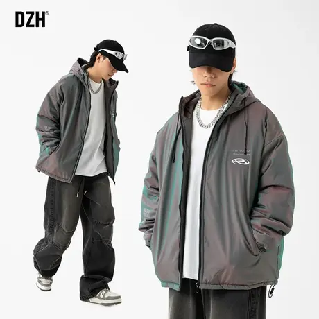 青少年反光连帽棉服男韩版潮流冬季2023新款加厚保暖外套棉衣棉袄商品大图