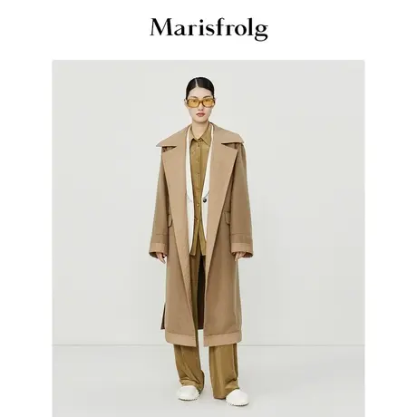【商场同款】玛丝菲尔秋季新款咖色翻领拼接双面呢大衣外套商品大图