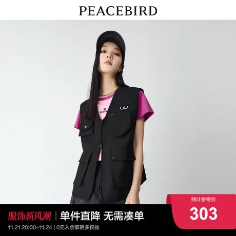 太平鸟工装风马夹2023春装新款时尚马甲背心女外搭黑色宽松高级感商品大图