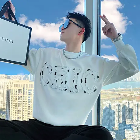 春秋季ins潮牌卫衣男2023新款长袖t恤打底衫痞帅潮流个性字母外套图片