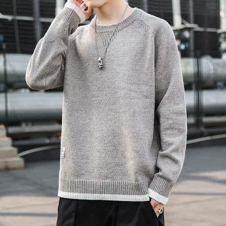 秋冬季加厚外套加肥加大码打底毛衣男韩版潮流圆领针织衫宽松胖胖商品大图