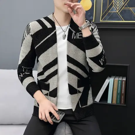 毛衣男秋装上衣开衫针织衫韩版男装春秋季休闲秋衣帅气线衫潮外套商品大图