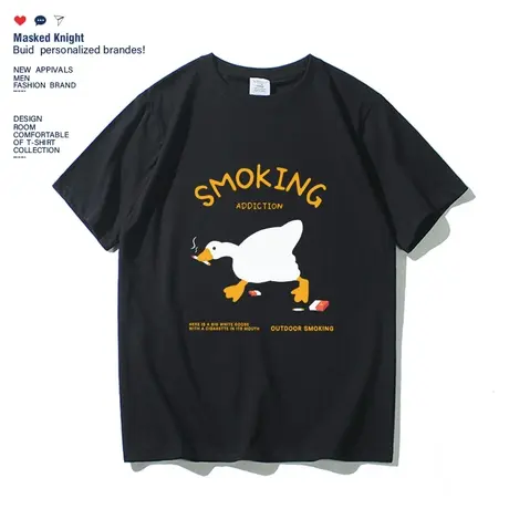 潮牌趣味大白鹅印花短袖t恤男2023夏季纯棉学生宽松休闲圆领体恤商品大图