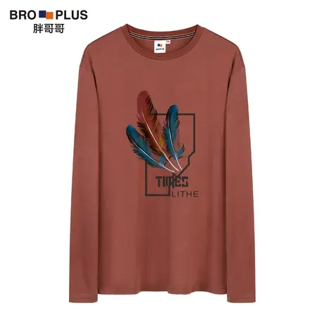 胖哥哥秋季加肥加大长袖T恤男潮流胖子大码纯棉宽松圆领印花上衣图片
