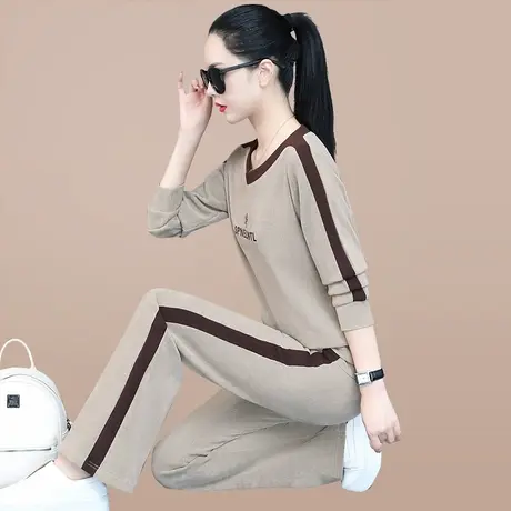 雪尔绒休闲运动服套装女2023年春秋新款时尚圆领卫衣阔腿裤两件套图片