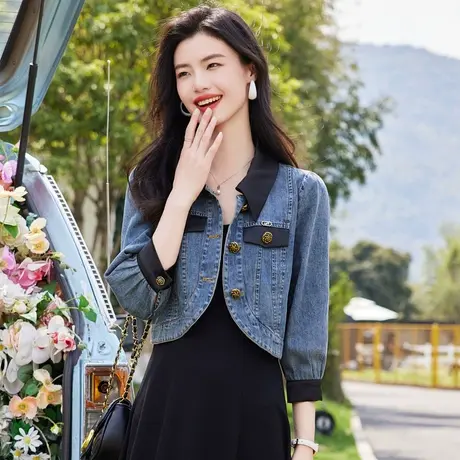时候气质九分袖牛仔外套2023年夏季新款淑女温柔显瘦通勤百搭上衣商品大图