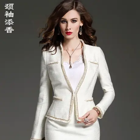 颈袖添香2023春秋新时尚粗花呢名媛小香风西服长袖短款女外套图片