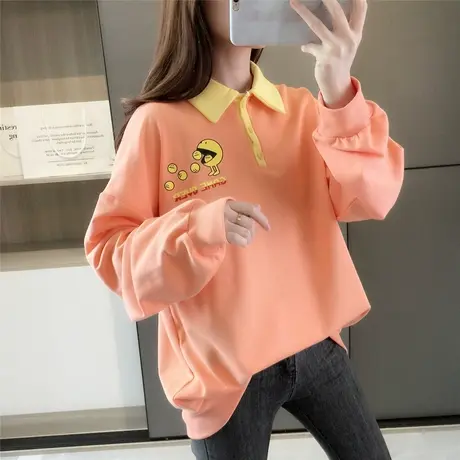 POLO领卡通卫衣女学生套头2023新款韩版春装薄款学院风上衣百搭潮商品大图