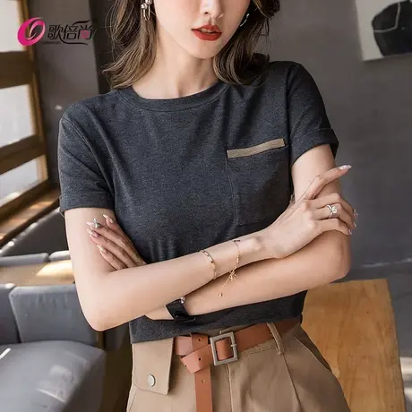 莫代尔t恤女短袖2022年夏季新款修身内搭体恤圆领百搭薄款打底衫商品大图