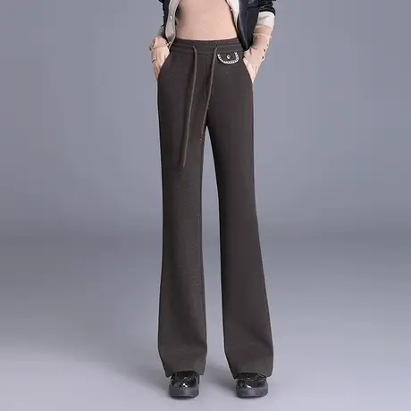 松紧腰抽绳垂感微喇直筒裤女2023秋冬新款高腰显瘦遮肉百搭长裤子商品大图