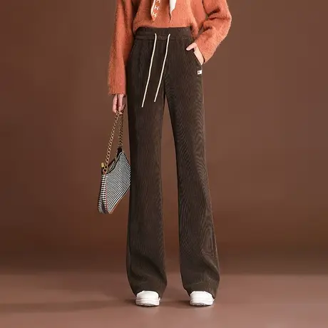 气质显瘦咖色微喇裤女2022秋冬新款高腰大码百搭喇叭裤长裤阔腿裤商品大图