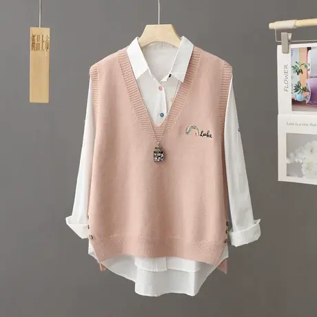 V领针织马甲女式秋冬外穿毛衣背心叠穿坎肩无袖设计感上衣外搭商品大图