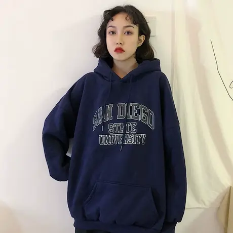 连帽卫衣女秋冬韩版宽松原宿bf慵懒风加绒加厚ins超火cec外套洋气商品大图