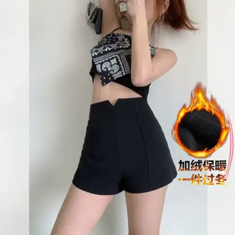 2024年新款黑色短裤女秋冬加绒阔腿外穿打底高腰a字显瘦百搭靴裤图片