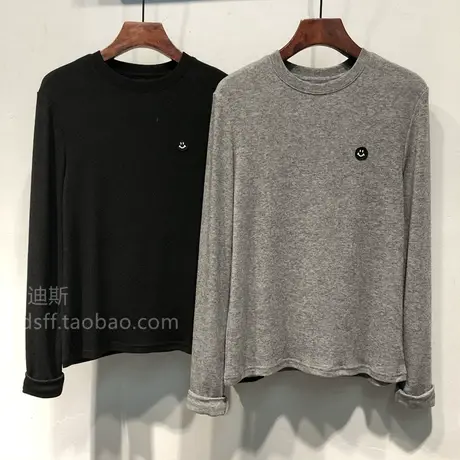 2023秋冬韩国ulzzang新款笑脸标签装饰修身显瘦百搭长袖羊绒T恤女商品大图