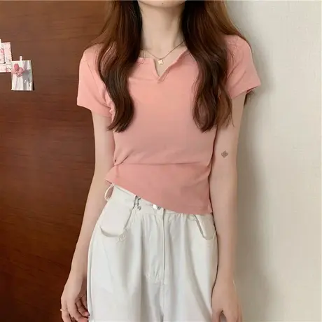 不规则短袖t恤女夏季2024年新款韩版设计感小众修身短款上衣ins潮商品大图