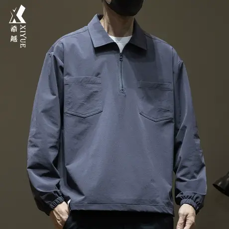 希越250g多口袋半拉链POLO衫男长袖秋冬宽松大码速干t恤打底潮流商品大图