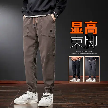 春秋款男款高级宽松束脚休闲裤子春季男生卡其色潮牌痞帅美式工装商品大图