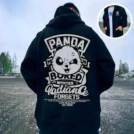 美式复古国潮大码卫衣男装纯棉重磅做旧高街拉链外套加绒加厚春秋商品大图