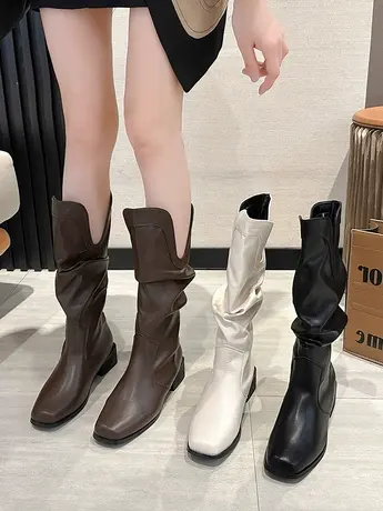 小香风西部牛仔瘦瘦靴子女2023夏季新款美式复古不过膝高筒骑士靴商品大图