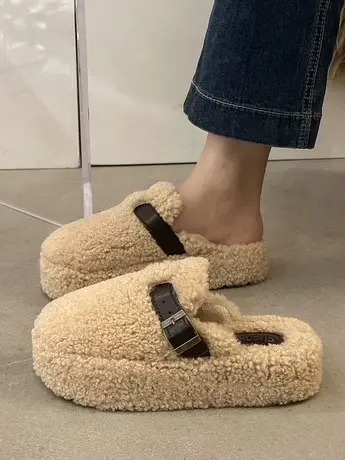 厚底毛毛拖鞋女外穿2023新款秋冬季网红毛绒绒包头半拖棉拖毛毛鞋商品大图