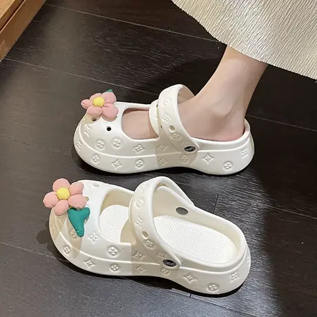 花朵包头凉拖鞋女夏季ins潮时尚外穿可爱厚底防滑沙滩两穿洞洞鞋商品大图