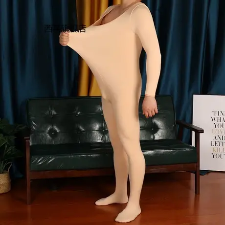 冬季加绒情趣连体衣 加厚保暖大码裸感亲肤男士一体打底袜裤商品大图