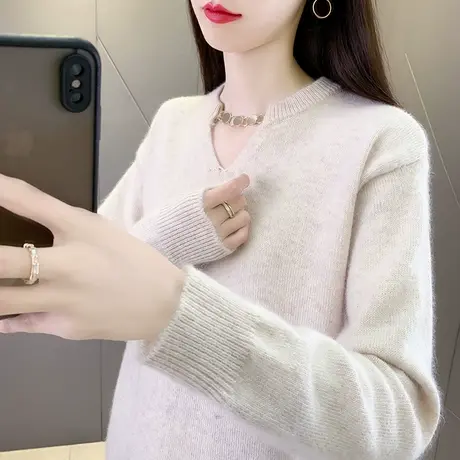冬季v领毛衣女2023新款爆款内搭时尚打底衫秋冬洋气纯色爆款上衣商品大图