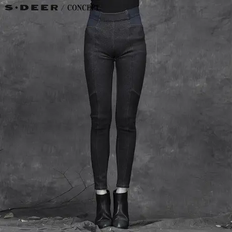 sdeer圣迪奥女装时尚分割修身加绒打底裤S15480845商品大图
