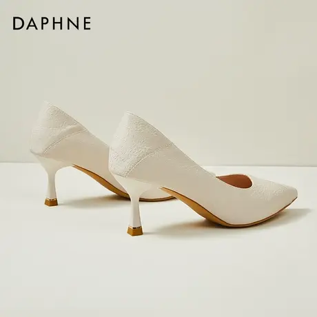 达芙妮白色法式高跟鞋裸色2022年夏季新款细跟春秋气质单鞋女鞋图片