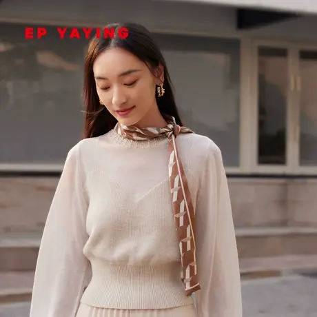EP YAYING雅莹女装 优雅弧形V领钉珠软糯针织衫 2023新款9521A商品大图