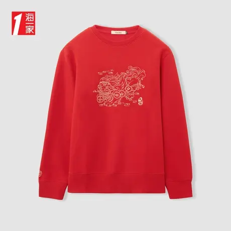 海一家舒适休闲圆领套头衫2024春季新款时尚绣花青年男士卫衣商品大图