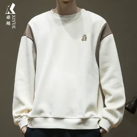 希越美式重磅欧棉绒卫衣男冬季百搭拼接款打底衫宽松大码男士上衣商品大图