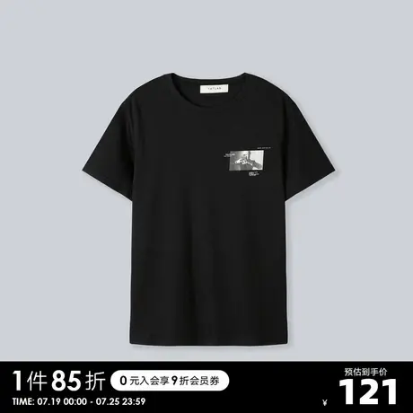 YATLAS x AW联名款亚锐男装2020夏季黑色圆领短袖T恤男潮商品大图