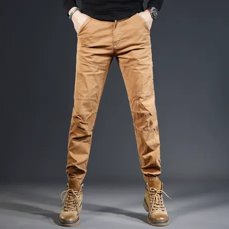卡其色休闲工装裤男冬季修身束脚潮牌百搭2023新款男士裤子春秋季商品大图