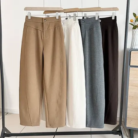 享永子【鱼骨人字纹】羊毛弯刀裤 加厚直筒阔腿镰刀香蕉库毛呢裤商品大图