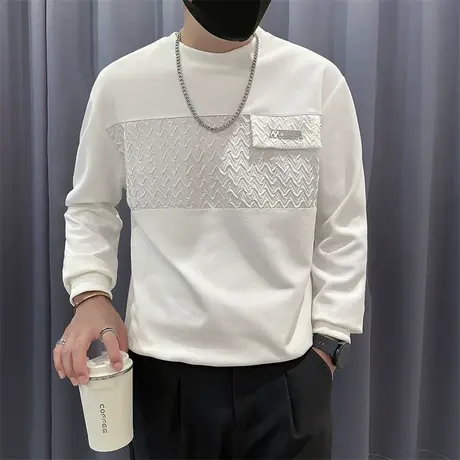 高级感卫衣春秋季2023新款ins潮牌长袖T恤打底衫拼接设计休闲外套商品大图