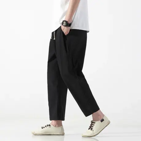 夏季冰丝清凉九分裤男休闲裤宽松直筒裤复古加肥加大码高弹力男装商品大图