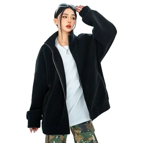 Nuthink基础款开衫拉链纯色立领摇粒绒卫衣男潮春季加绒保暖外套商品大图