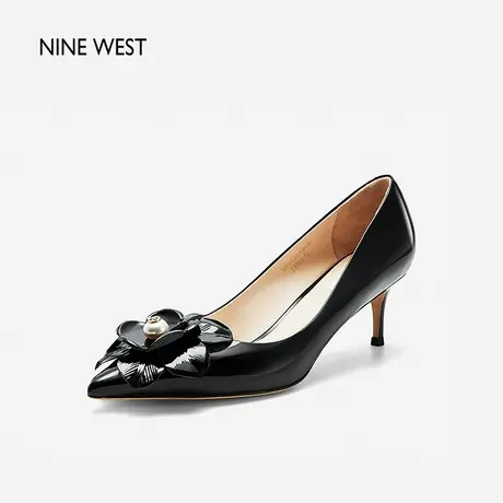 Nine West/玖熙花朵漆皮浅口高跟鞋2024年春季新款高级感细跟单鞋图片