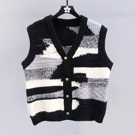 复古水墨画针织马甲女冬季2023新款宽松外穿设计感毛衣开衫背心商品大图