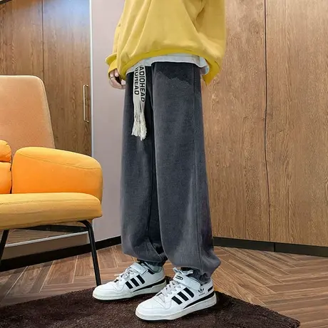 秋冬季新款雪尼尔裤子男潮流高街工装复古束脚休闲裤运动宽松长裤商品大图