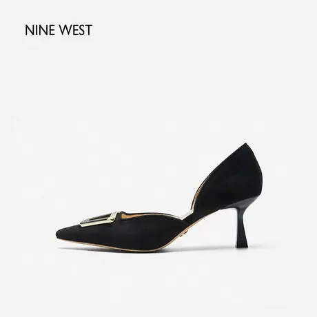 Nine West/玖熙方扣中空羊反绒凉鞋2024年夏季新款锥跟浅口单鞋女商品大图
