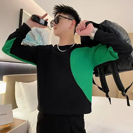 卫衣男春季2024新款ins撞色休闲爱心外套上衣潮牌圆领内搭长袖T恤图片