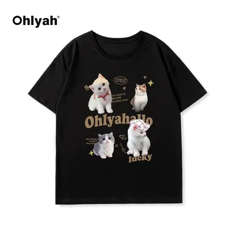 Ohlyah2024年春夏新款男女款情侣动物印花无性别小众大码短袖T恤图片