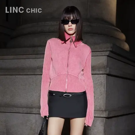 【好物体验专享】LINC金羽杰24春新品街头毛织开衫S241CR318YG商品大图