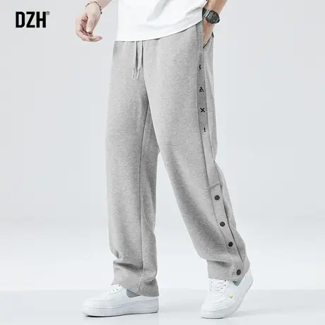 男士灰色直筒卫裤男春季2024年新款篮球排扣裤运动裤垂感阔腿裤子商品大图