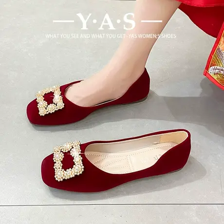 红色婚鞋女秀禾婚纱两穿平底新娘鞋大码孕妇单鞋不累脚低跟结婚鞋商品大图